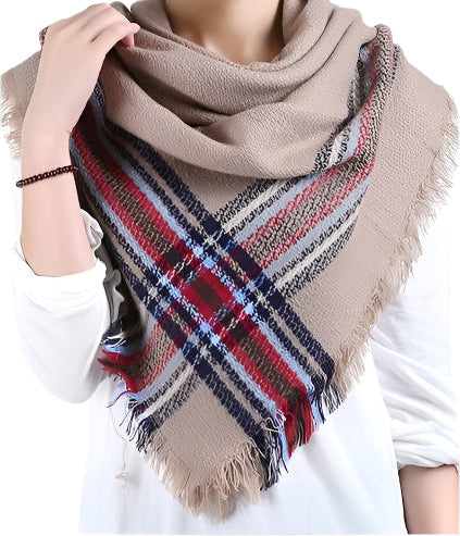 Red Stripe Beige Blanket Scarf - Chaddors