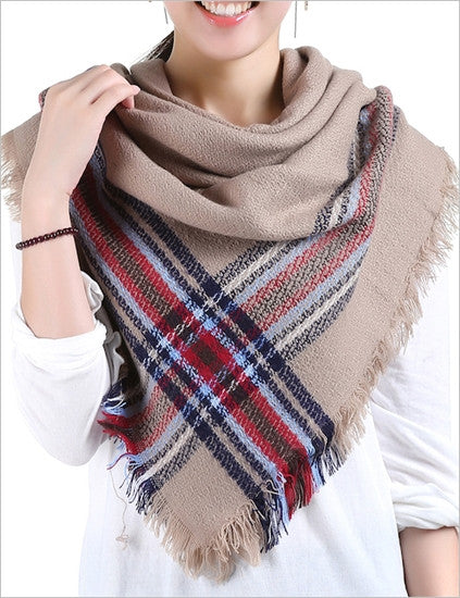 Red Stripe Beige Blanket Scarf - Chaddors