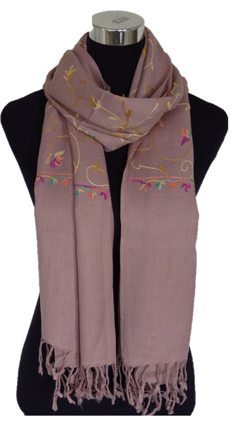 Tea Pink Embroidered Pashmina - Chaddors